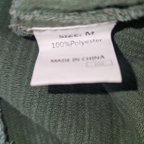 Corduroy Snap Up Jackey Green Tan Hooded Shacket Medium Frayed Hem - Picture 8 of 9